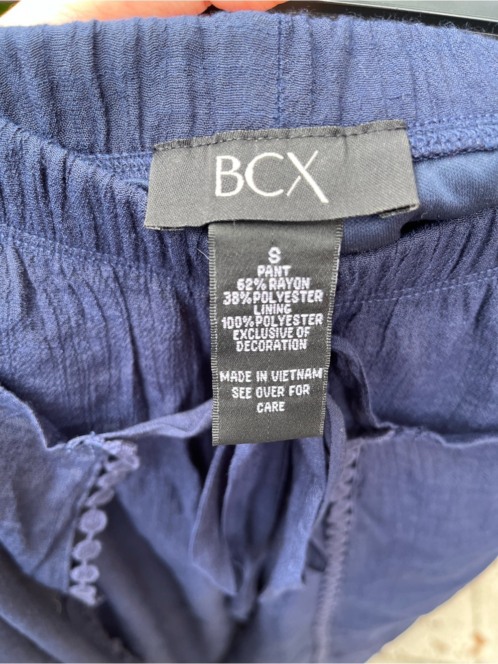 BCX Navy Wide-Leg Open Side Pants with Pom-Pom Trim, Women’s size Small - Picture 3 of 4